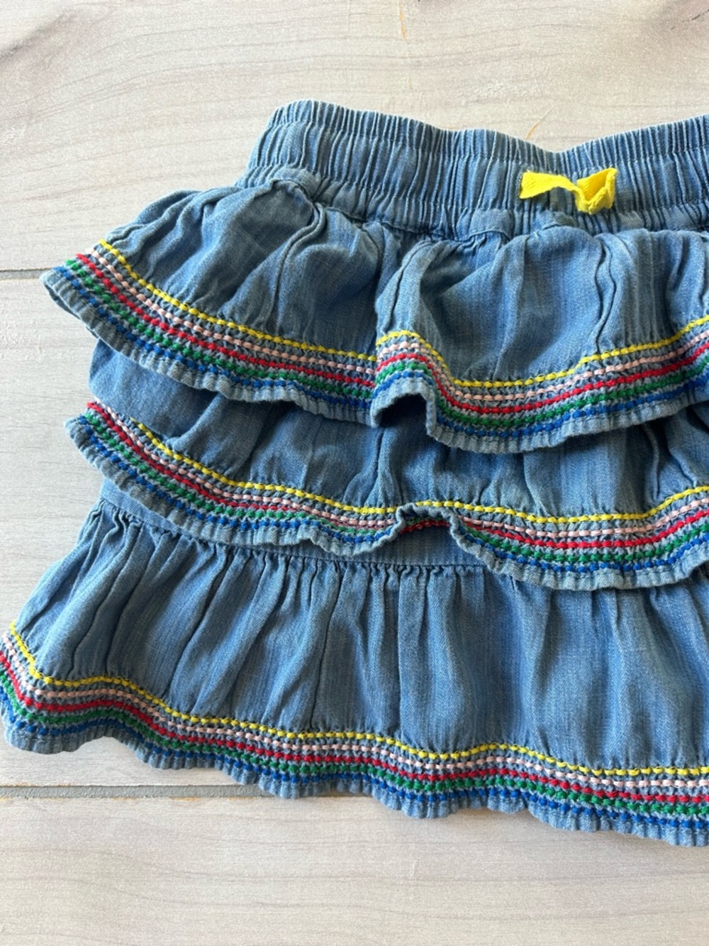 Mini Boden Blue Tiered Ruffle Drawstring Stitched Trim Skort - Picture 2 of 4